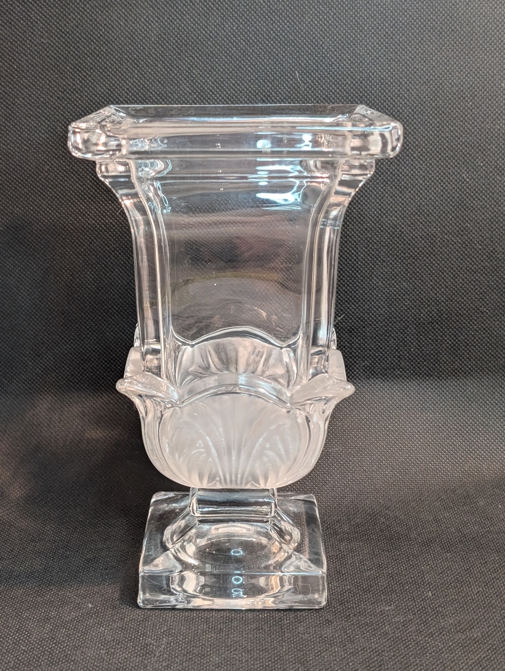 Vintage Crystal Clear Hurricane Vase With Frosted Glass Accents